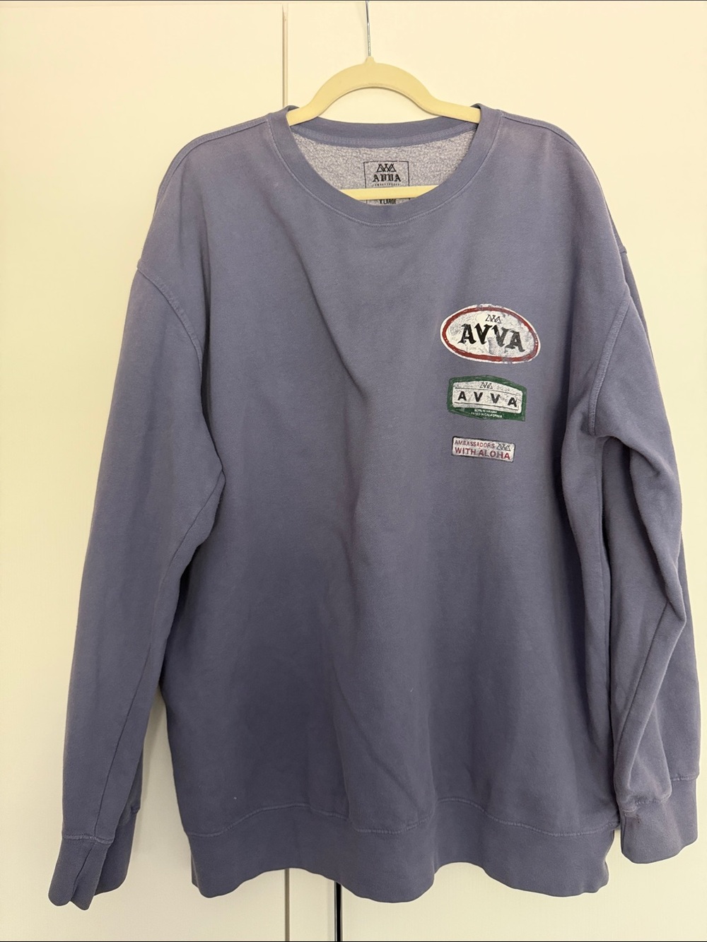 AVVA Blue/Purple Crew Sweatshirt XL Patch Graphic Relaxed Streetwear Pullover